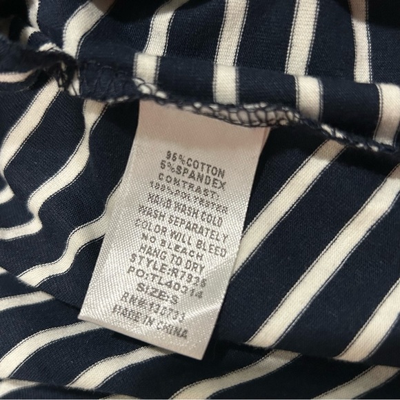 Umgee Long Sleeve Navy Stripe Dress Brown Faux Suede Elbow Patch Pockets Size S - Picture 5 of 7